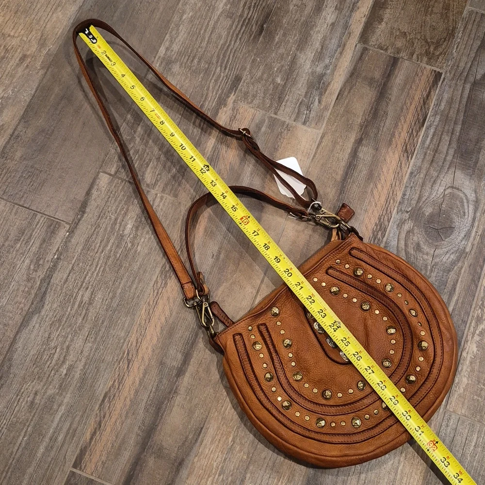 Bohemian Studded Detail Leather Horseshoe Shoulder Crossbody Bag - Picture 11 of 16